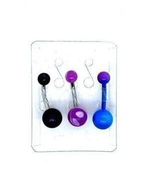 3-Pair Gradient Navel Rings - Black,‎ Purple, Blue